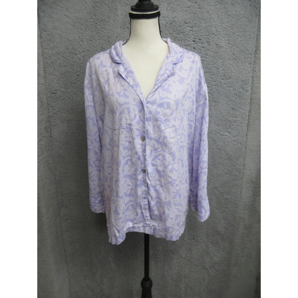 Natori Pajama Set Womens L Purple Floral Cotton Shirt Pants Luxury Loungewear